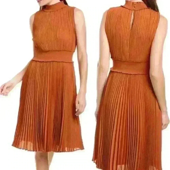 Nanette Lepore Pleated Smocked Sleeveless Midi Dress Size 10 - Picture 1 of 9